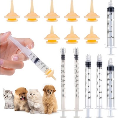 New 12pcs Kitten Pupply Pet Feeding Silicone Nipple Nursing Syringes Reusable