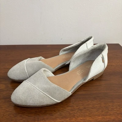 TOMS Women’s Jutty D'Orsay Flats Drizzle Gray Suede Point Toe Crackle Leather 6 - Image 1 of 4
