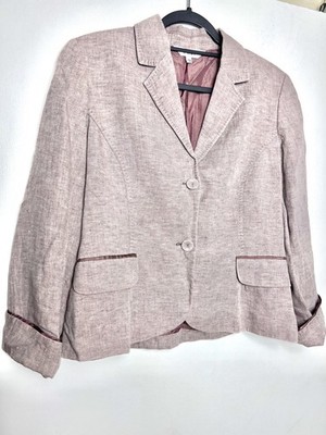 EAST hellbraun 100% Leinen Smart Sakko Kurzblazer Größe UK 14