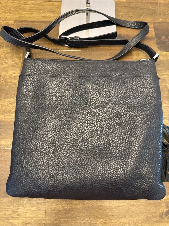 Bolso Bandolera Ajustable Halógeno Negro Guijarro Cuero Grueso Borla Foto 2 de 4