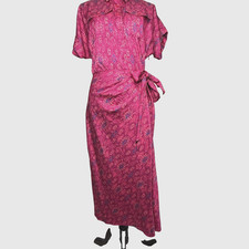 Lauren Ralph Lauren Dress 14 Pink Geometric Shirt Tie Waist Black Label Resort