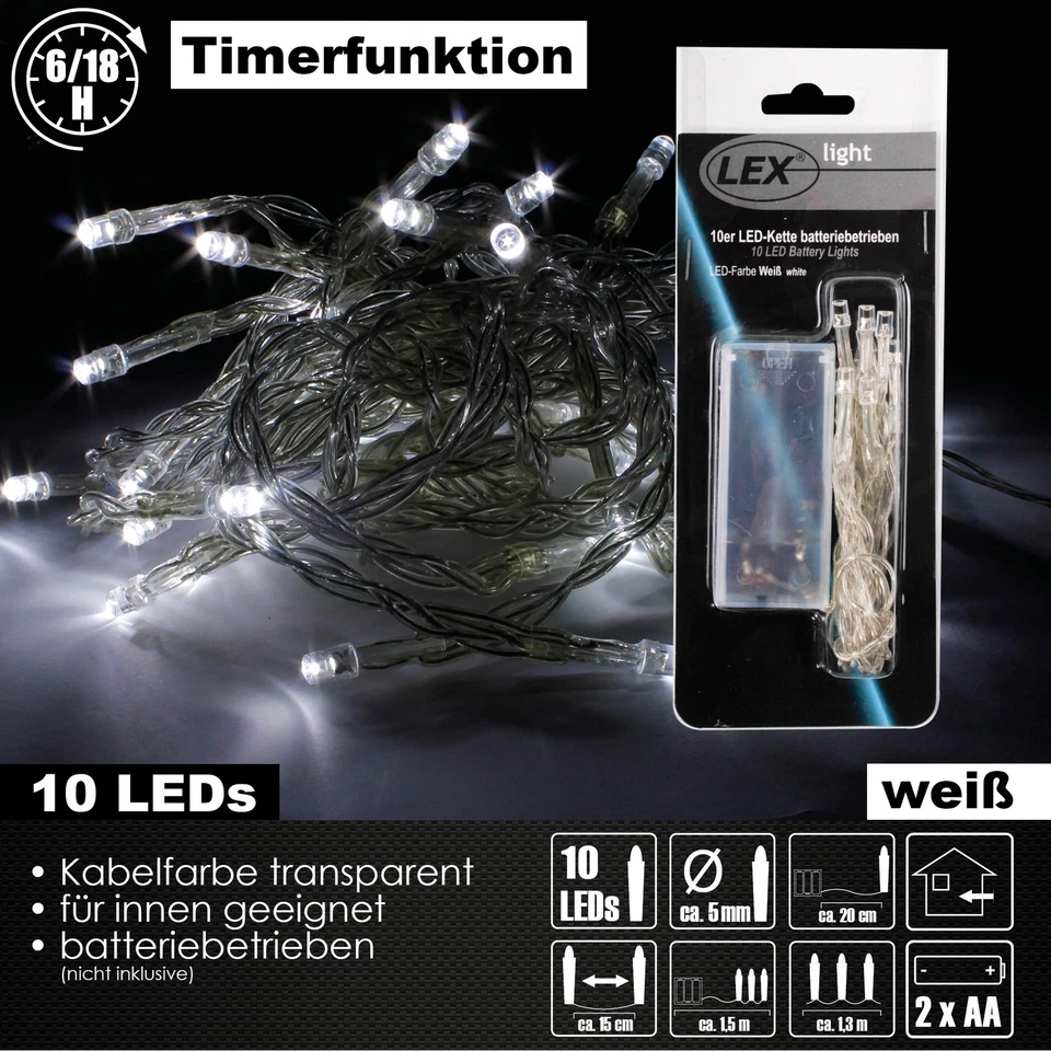 10/20/30/50er LED Lichterkette Timer Batterie Party Weihnachten Beleuchtung Deko