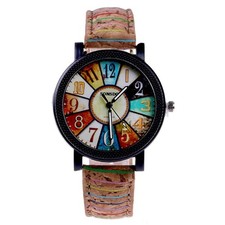 Women's Quartz Watch with Multicolor Denim Faux Leather Strap, Analog Display