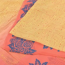 Sanskriti Vintage Sarees Yellow/Pink Pure Georgette Silk Printed Sari 5Yd Fabric