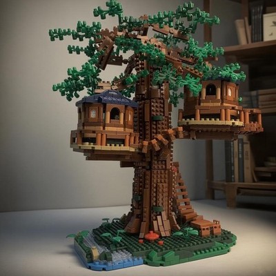 MOC 1000+ Teile Ganzjahres Baumhaus Stadt Bausteine Baumhaus Creator Room