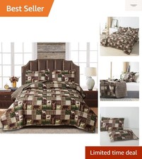 Reversible Lodge Plaid Bedding Moose Bear Quilt King Size Rustic Bedspread Ca...