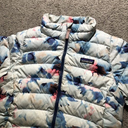 Patagonia Down Sweater Jacket Girls Large 12 White Blue Lakeshore Puffer FLAWS - Picture 3 of 18