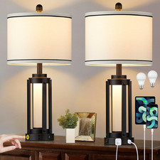 25" Modern Table Lamps Set of 2, Industrial beside Lamps with USB A C Charging P