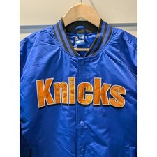 NWT New York Knicks NBA Satin Bomber Jacket Royal Blue Orange Logo Men's L