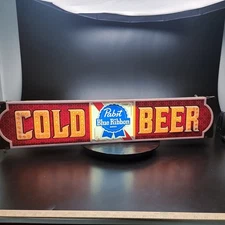 Pabst Blue Ribbon PBR Vintage Lighted Sign Cold Beer Bar Cave 40"x4" Ad 🍺