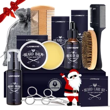 Beard Care Christmas Gifts Kit for Men, Beard Mustache Grooming Kit-Beard Balm, 
