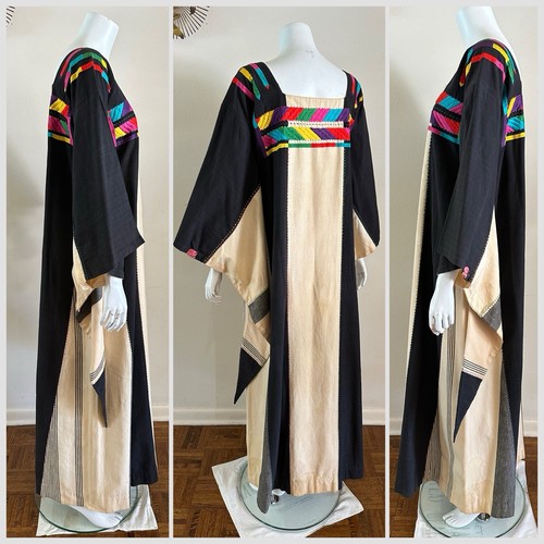 1960s Josefa Maxi Dress Long Sleeve Caftan Tunic Resort Striped Pake Muu 70s VTG - Picture 9 of 24