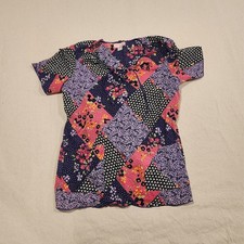 Koi Scrub Top Women Large Kathy Peterson Floral Multicolor Short Sleeve