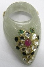 VINTAGE JADE STONE RCHERY RING BEADED WITH DIFRNT COLOR JEWEL STONE