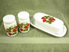 Vintage McCOY SALT AND PEPPER SHAKERS and BUTTER DISH STRAWBERRY RED WHITE 7013