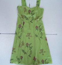 Simon Ellis Dress 14 Green Sleeveless Midi Strappy Floral Vintage