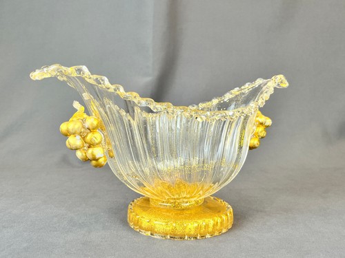 Mid-Century Barovier & Toso Murano Gilt Fleck 10 ¼” Oval Footed Bowl with Grapes - Picture 5 of 15