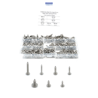 220pcs A2 Stainless Steel Pan Head Phillip Tapper Self Tapping Screws M3 x 10mm
