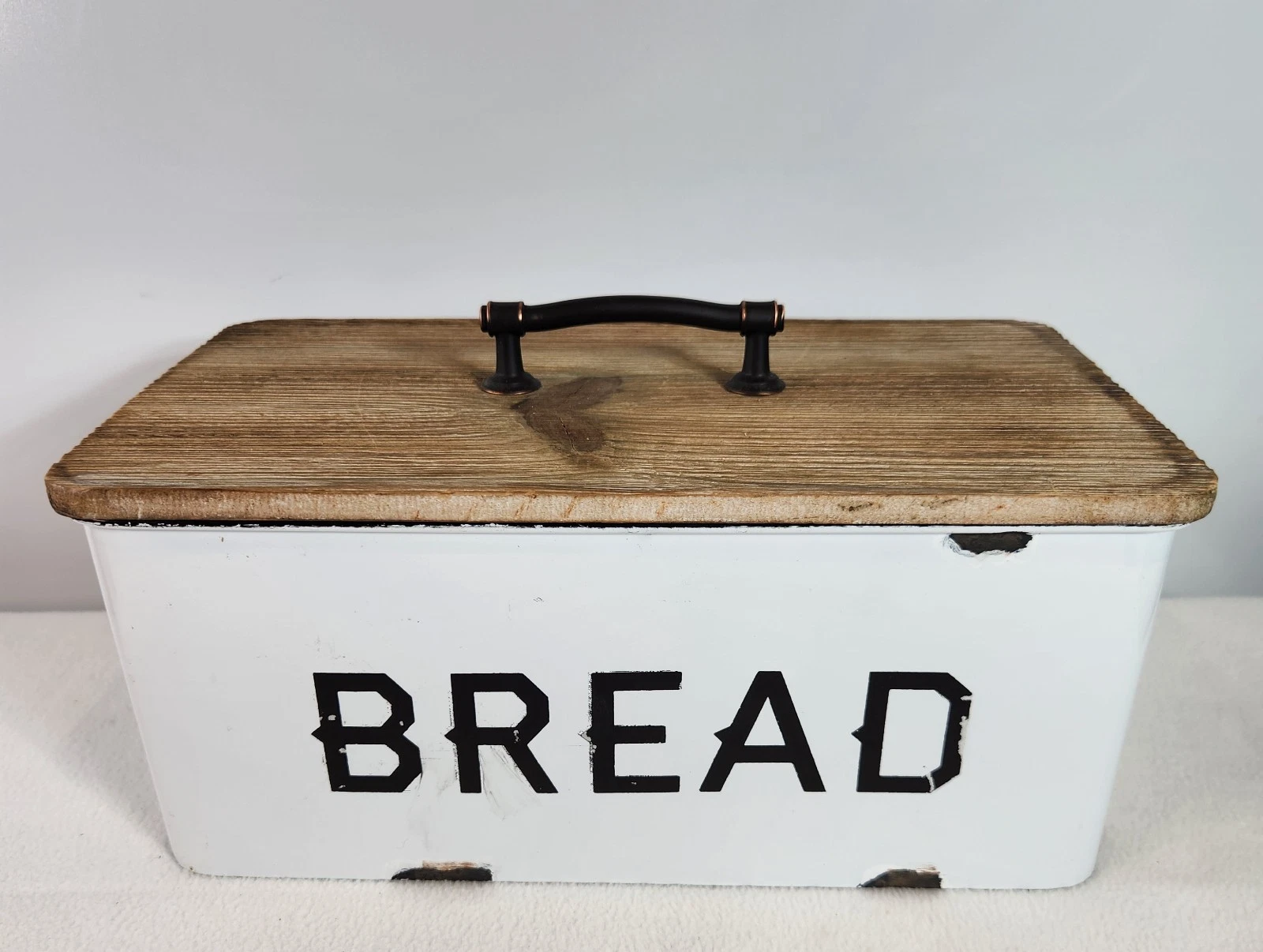 Vintage Farmhouse Style Large White Enamel Bread Box w/Lid COUNTRY ROCKABILLY