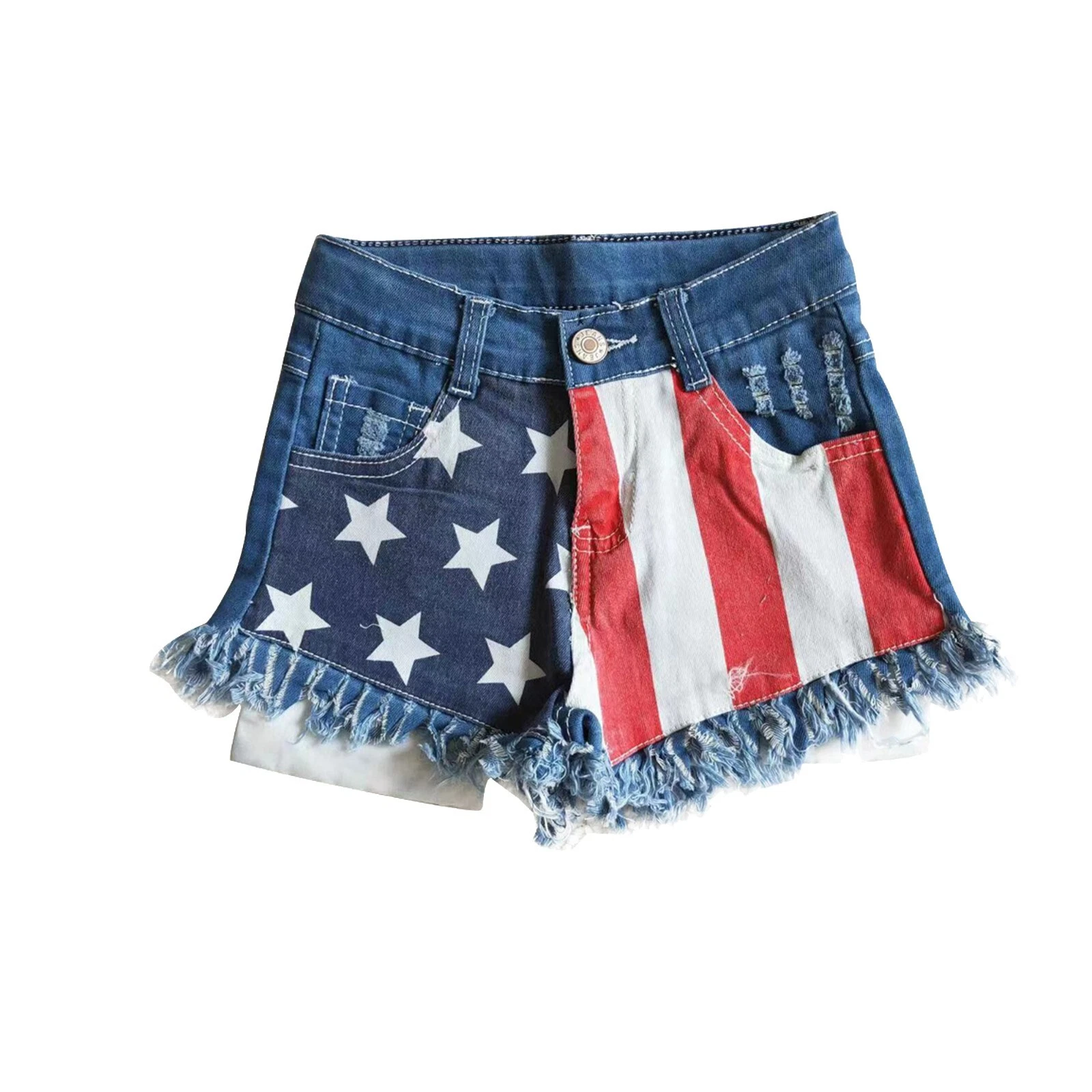 July 4th Red White stripes Patriotic Denim Shorts National Day Jeans Girls