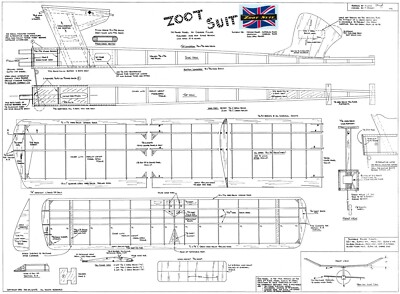 ZOOT SUIT 1954 PYLON FREE FLIGHT POWER MODEL 57 1/2'' SPAN PLÄNE