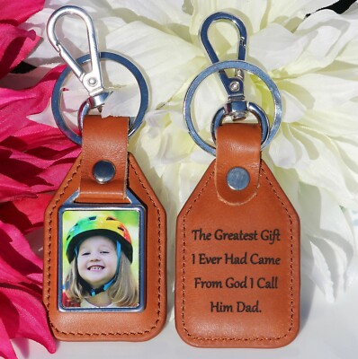 Porte-clés Photo Personnalisable - À Graver Avec Votre Propre Image - Cuir Rouge - Fait Main USA