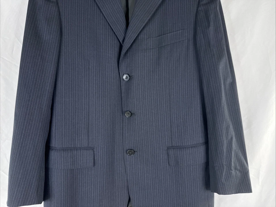 Blazer de lana Ermenegildo Zegna para hombre talla 50R negro púrpura a rayas tres botones Foto 3 de 4