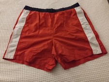 vtg Mens Tommy Hilfiger Swim Trunks Mesh Lined Pockets Drawstring Red Striped XL