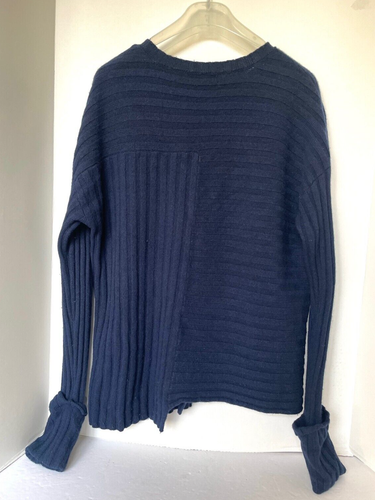Nordstrom Signature Cashmere Sweater Womens Blue Medium Crew Neck Rib Asymmetric - Picture 3 of 6
