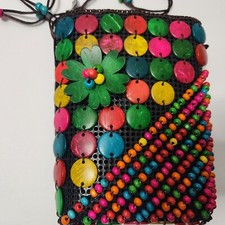 Coconut Shell Crossbody Purse Bag Handmade Colorful Beads Made in Hawaii