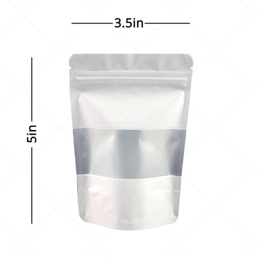 Borsa Multi-Size Foil Mylar Bianco Opaco Stand Up Zip Seal con Finestra Rettangolare w02 - Foto 7 di 12