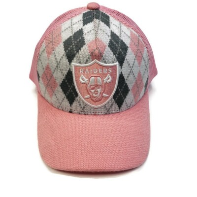 Reebok Las Vegas Raiders Pink Argyle Embroidered Cap Hat Adjustable Mesh Back