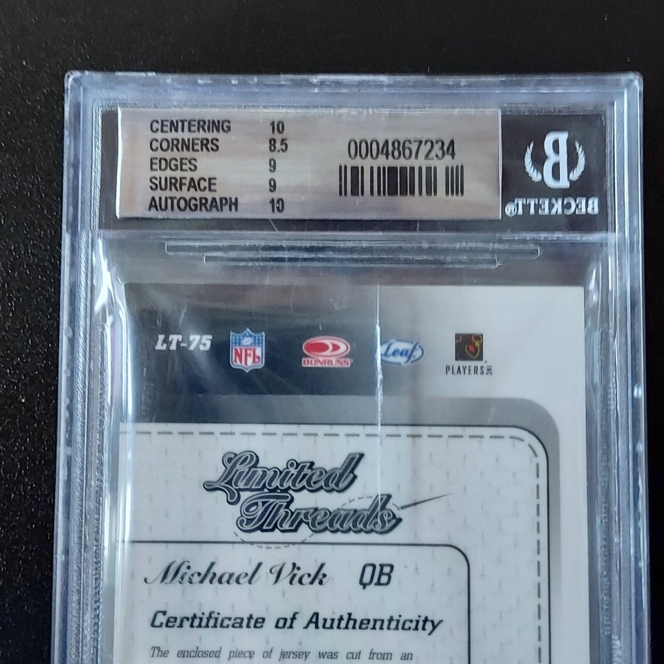 Michael Vick Autographed Card Leaf Limited Threads Jersey Numbers Mint ...