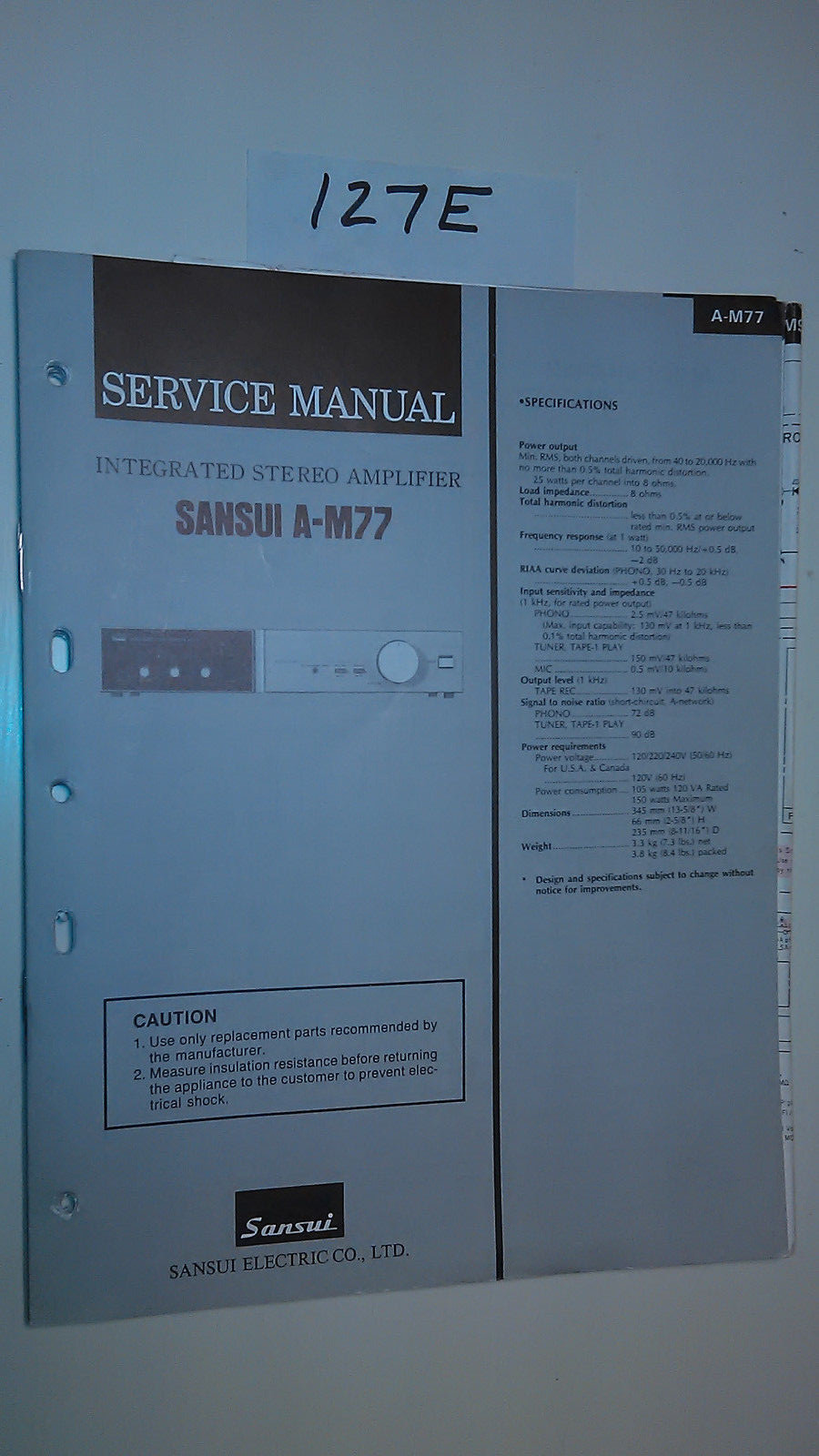 Sansui A-M77 Service Manual Original Repair Guide for Stereo Amplifier