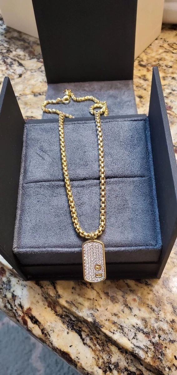 David Yurman men women 18k Yellow Gold Necklace Pendant w White