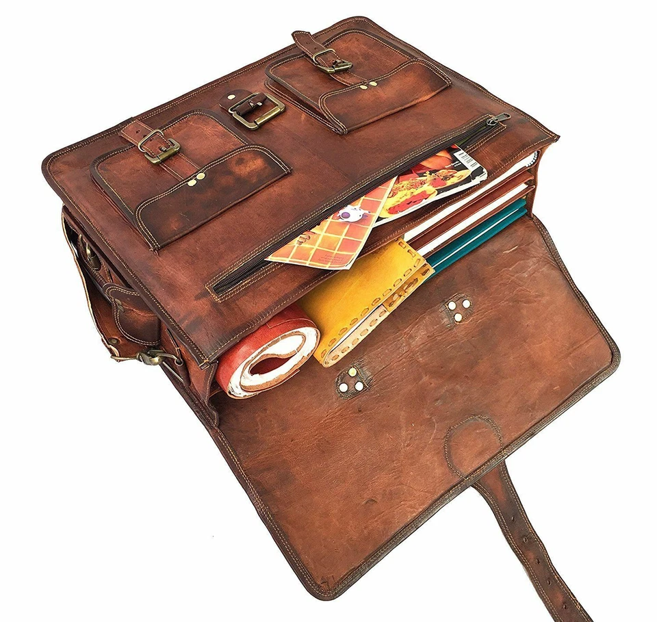 Handmade Men's Genuine Leather Vintage Laptop Messenger Briefcase Bag Satchel - Image 4 of 4