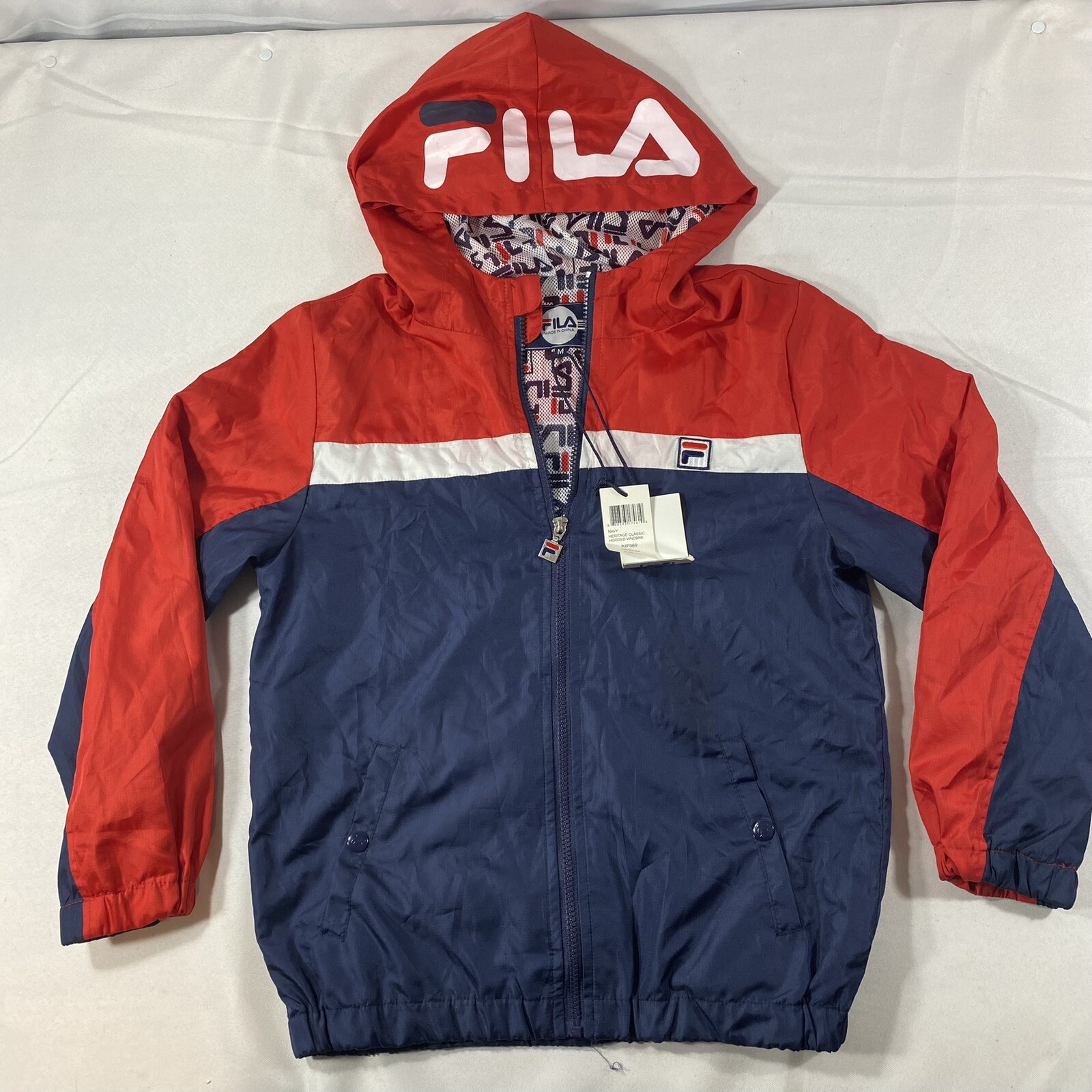 FILA Youth Full Zip Vintage Hooded Windbreaker Kids Size Medium