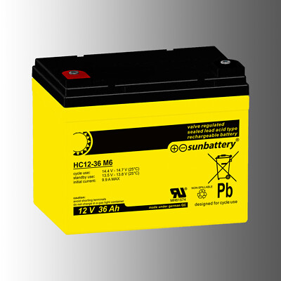 SunBattery HC12-36 AGM-Antriebsbatterie 12V 36Ah (C20) ''High Cycle''