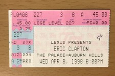 1998 ERIC CLAPTON THE PALACE DETROIT CONCERT TICKET STUB LAYLA SLOWHAND 3 8