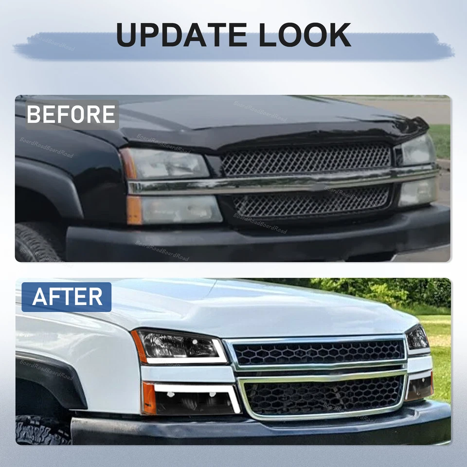 Sequential Headlights Pair W/ LED DRL LH+ RH Fit for 2003-2007 Chevy Silverado Foto 3 de 4