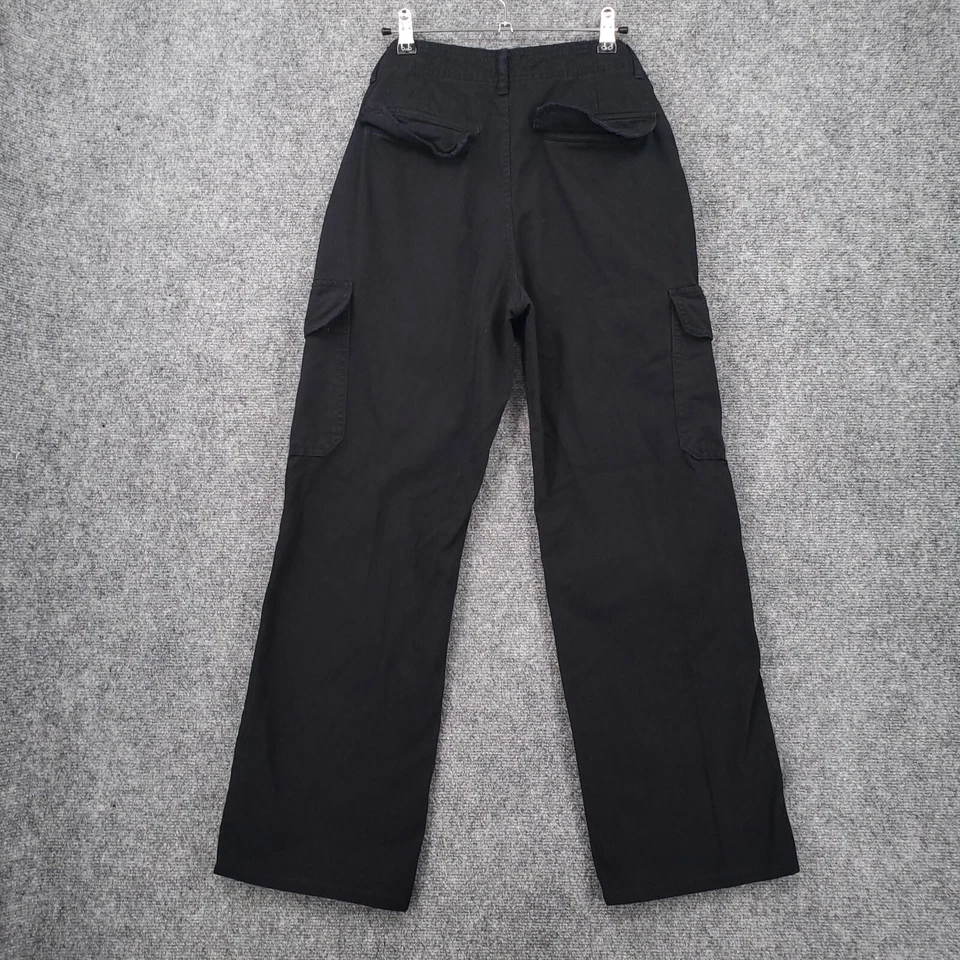 Брюки женские Zara 4 черные с высокой талией грузовые прямые штанины плоские спереди хлопковые брюки - Изображение 2 из 4