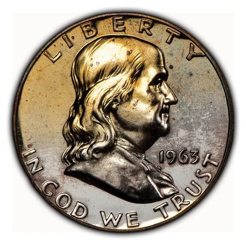 1963 50c Franklin Half Dollar - Looks Cameo - Pattern Toning - GEM Proof - Z3945
