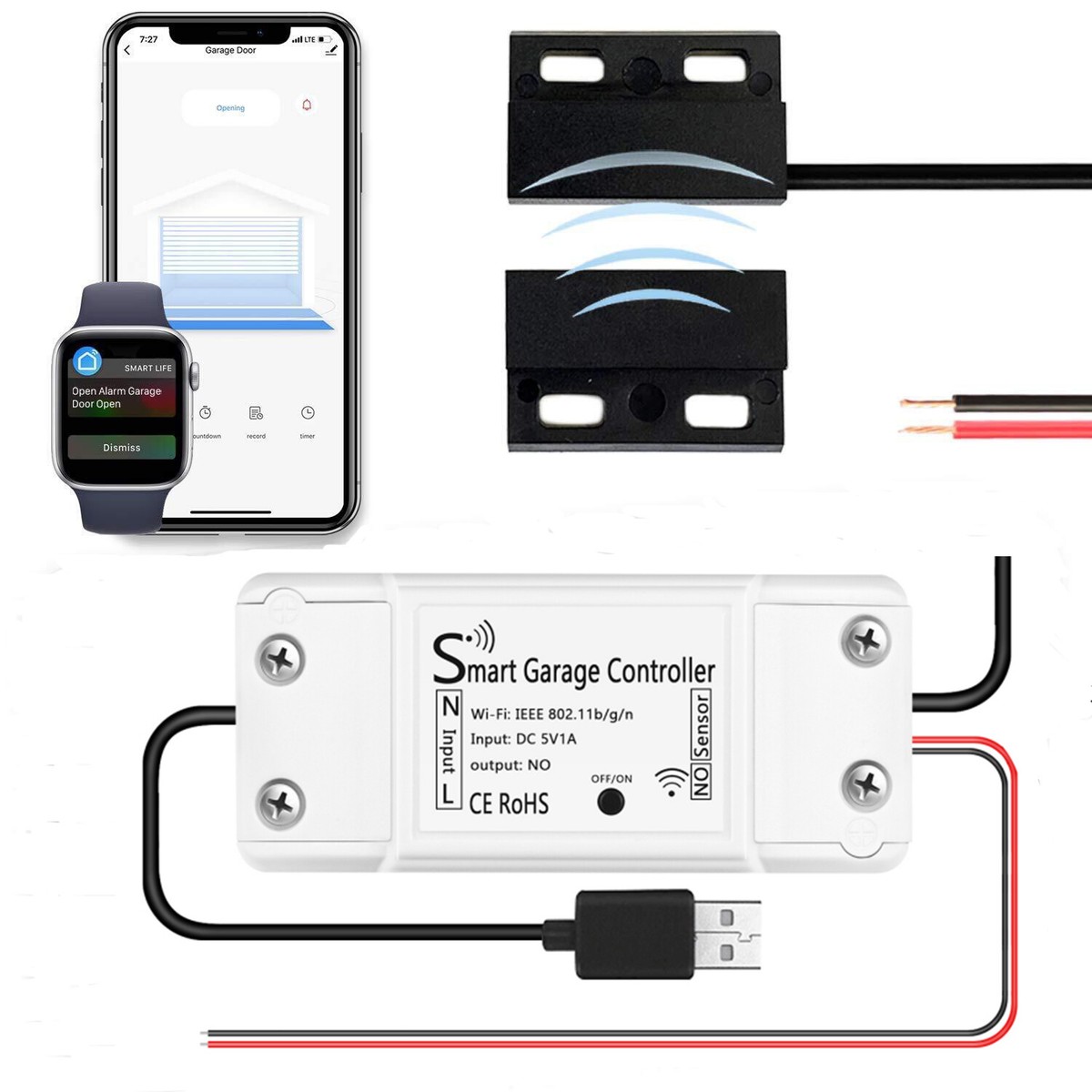 APP Control Wi-Fi Smart Garage Door Opener Remote Google Assistant