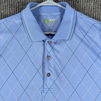 IZOD X-Treme Function Polo Mens Large Blue Short Sleeve Diamond Pattern