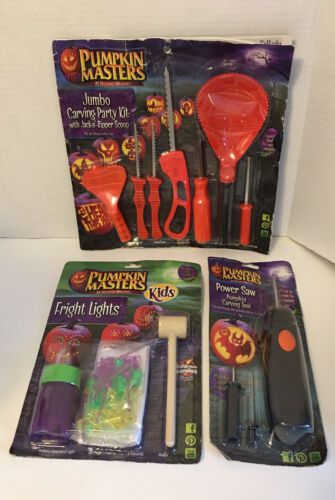 LOT DE 3 kit de sculpture citrouille Halloween Masters, outils, citrouilles décoratives NEUF - Photo 1/9