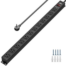 12-Outlet Heavy Duty Surge Protector Power Strip, Mountable, 6ft/14AWG Extension