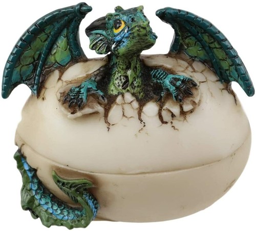 Earth Gaia Dragon Hatchling Breaking Out Of Egg Shell Figurine Jewelry Box Decor - 第 7/8 張圖片