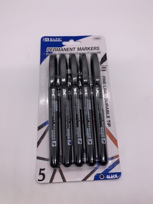Bazic Products Permanent Markers Fine Line Black 5 Count 