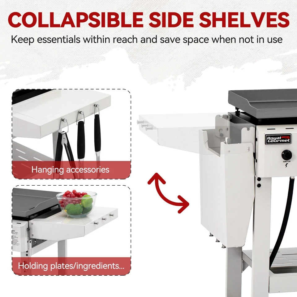 Plancha de gas propano Royal Gourmet 28 pulgadas 3 quemadores con estantes laterales plegables Foto 3 de 4