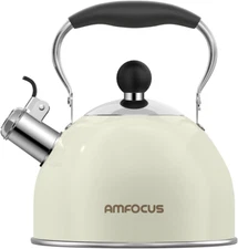 2-QT Stainless Steel Whistling Tea Kettle - Stovetop Anti-Heat Handle Teapot